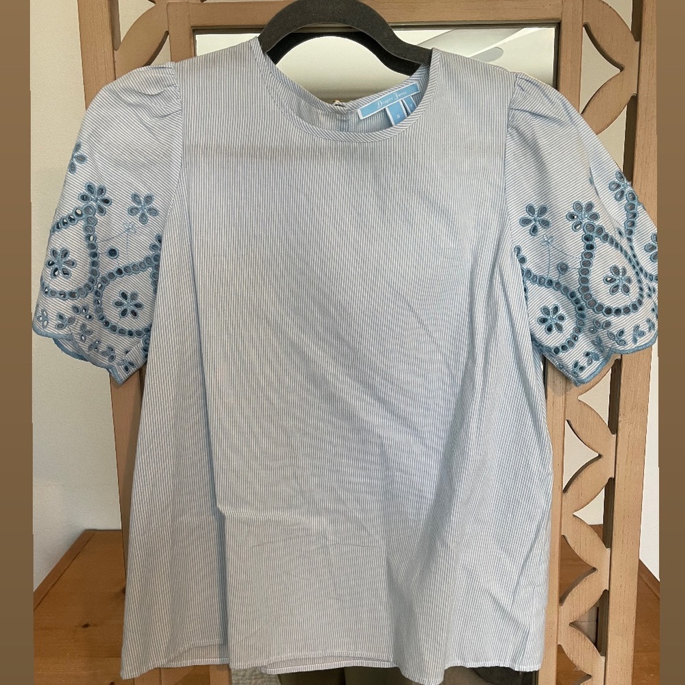 Draper James Stripe cotton poplin top with Eyelet Sleeves